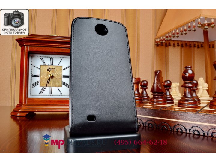Фирменный вертикальный откидной чехол-флип для HTC Desire 300 черный кожаный..