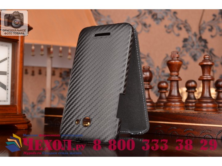 Фирменный вертикальный откидной чехол-флип для HTC Butterfly X920E черный кожаный..