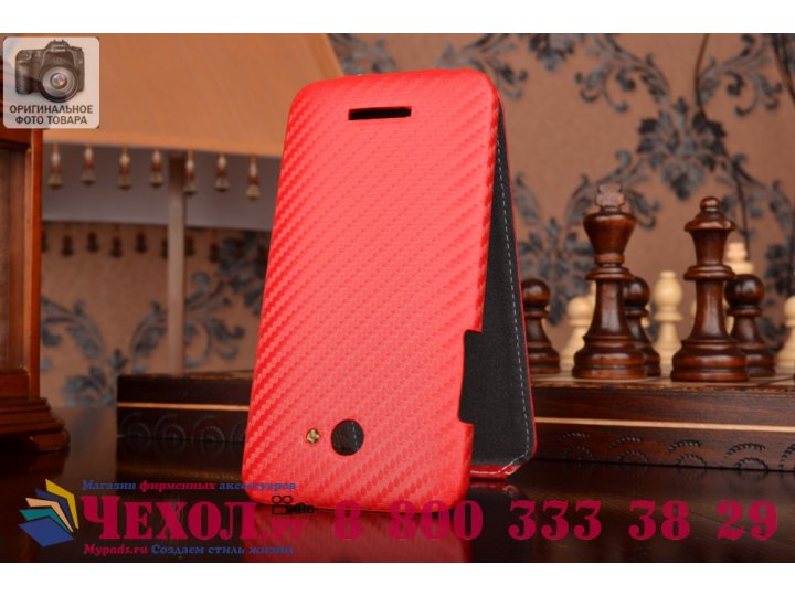 Фирменный вертикальный откидной чехол-флип для HTC Butterfly X920E красный кожаный..