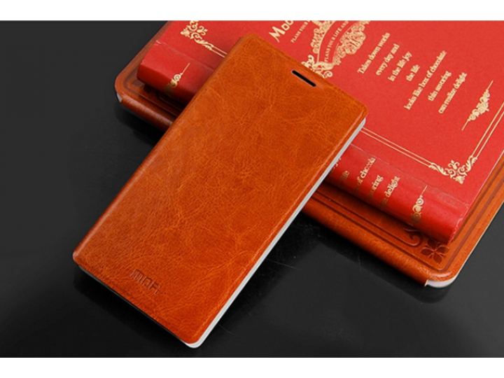 Фирменный чехол-книжка из качественной импортной кожи для Nokia XL Dual sim коричневый..