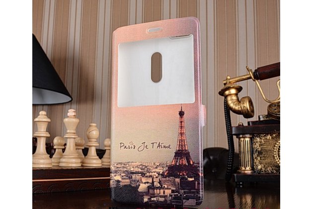 Фирменный чехол-книжка с рисунком на тему Эйфелва Башня на ASUS ZenFone 3 Ultra ZU680KL 6.8 с окошком для звонков