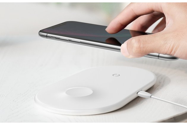 Фирменное оригинальное беспроводное зарядное устройство для Умных смарт-часов Apple Watch и телефонов смартфонов Apple Watch   iPhone X / X Plus / XS / 8 / iPhone SE 2 (2020) + гарантия