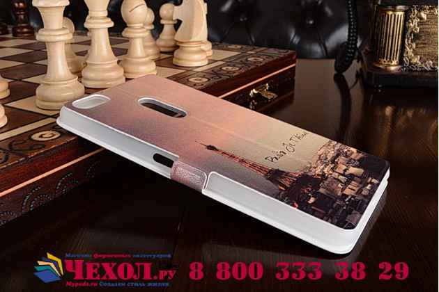 Фирменный чехол-книжка с рисунком на тему Эйфелва Башня на ASUS ZenFone 3 Ultra ZU680KL 6.8 с окошком для звонков