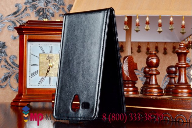 Фирменный оригинальный вертикальный откидной чехол-флип для Fly IQ4502 Era Energy 1 Quad черный кожаный "Prestige" Италия