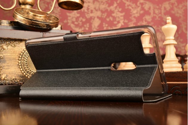 Фирменный чехол-книжка для ASUS ZenFone 3 Ultra ZU680KL 6.8 черный с окошком для входящих вызовов и свайпом водоотталкивающий