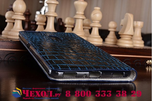 Чехол-книжка MyPads Premium для ASUS ZenFone 3 Ultra ZU680KL 6.8 из натуральной кожи с объёмным 3D рельефом спинки кожи крокодила роскошный эксклюзивный синий. Только в нашем магазине. Количество ограничено