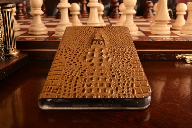 Чехол-книжка MyPads Premium для ASUS ZenFone 3 Ultra ZU680KL 6.8 из натуральной кожи с объёмным 3D рельефом головы кожи крокодила роскошный эксклюзивный светло-коричневый. Только в нашем магазине. Количество ограничено