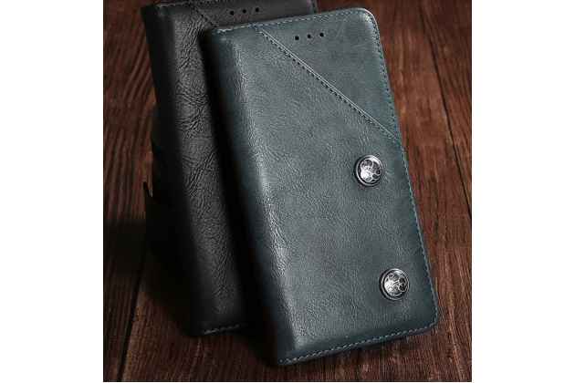 Фирменный чехол-книжка футляр для iPhone X (2018) креативный ретро крафтовый азиатский стиль ручной работы c декоративными пуговицами цвет серый