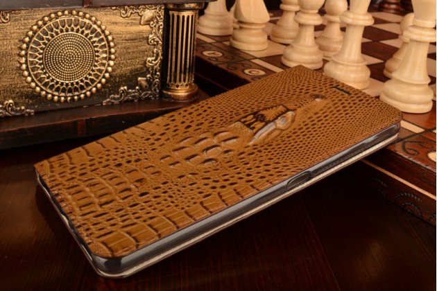 Чехол-книжка MyPads Premium для ASUS ZenFone 3 Ultra ZU680KL 6.8 из натуральной кожи с объёмным 3D рельефом головы кожи крокодила роскошный эксклюзивный светло-коричневый. Только в нашем магазине. Количество ограничено