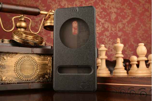 Фирменный чехол-книжка для ASUS ZenFone 3 Ultra ZU680KL 6.8 черный с окошком для входящих вызовов и свайпом водоотталкивающий