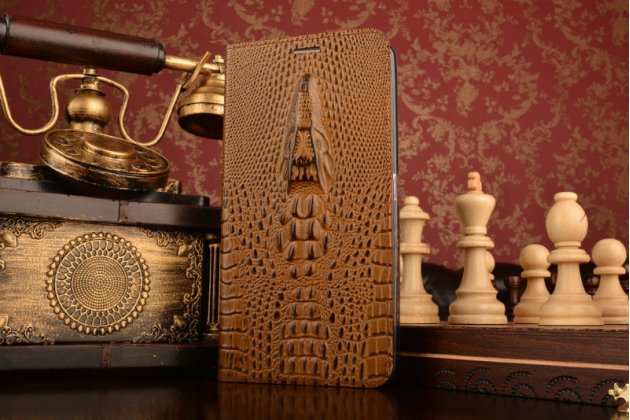 Чехол-книжка MyPads Premium для ASUS ZenFone 3 Ultra ZU680KL 6.8 из натуральной кожи с объёмным 3D рельефом головы кожи крокодила роскошный эксклюзивный светло-коричневый. Только в нашем магазине. Количество ограничено