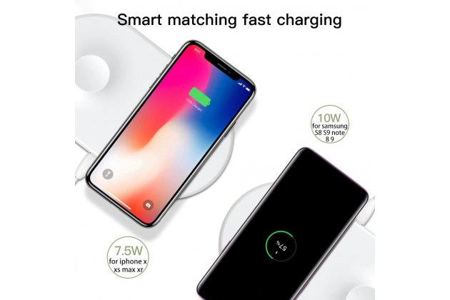 Фирменное оригинальное беспроводное зарядное устройство для Умных смарт-часов Apple Watch и телефонов смартфонов Apple Watch   iPhone X / X Plus / XS / 8 / iPhone SE 2 (2020) + гарантия