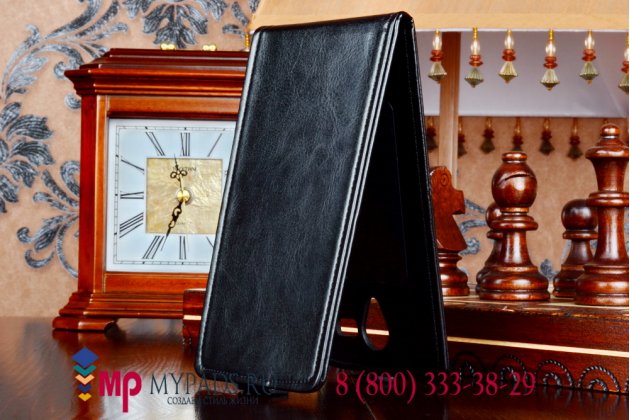 Фирменный оригинальный вертикальный откидной чехол-флип для Fly IQ4502 Era Energy 1 Quad черный кожаный "Prestige" Италия