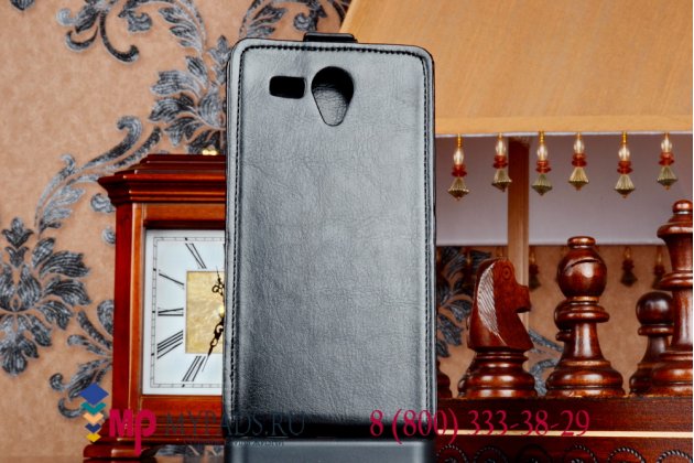 Фирменный оригинальный вертикальный откидной чехол-флип для Fly IQ4502 Era Energy 1 Quad черный кожаный "Prestige" Италия