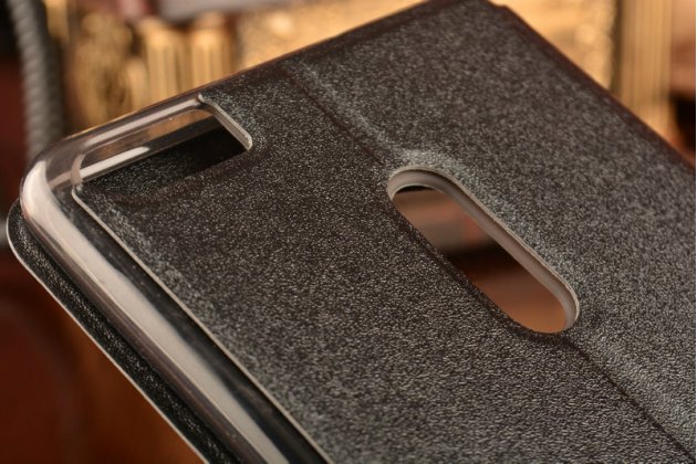 Фирменный чехол-книжка для ASUS ZenFone 3 Ultra ZU680KL 6.8 черный с окошком для входящих вызовов и свайпом водоотталкивающий